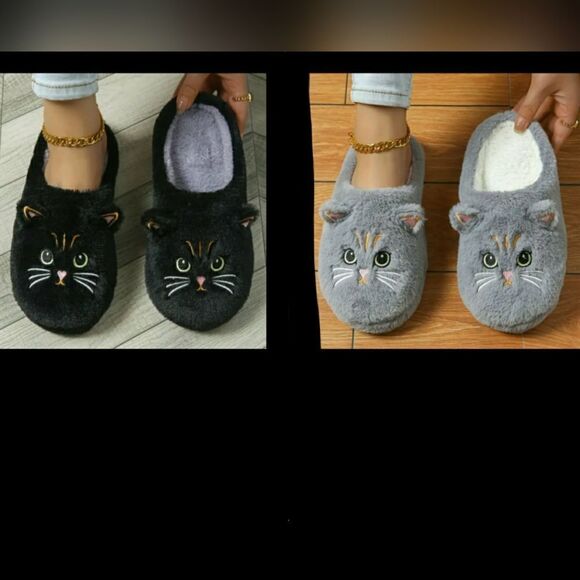 Cute Kitty Cat Indoor Slip-On House Slippers Soft Warm Non-Slip Sole Sz 7.5/8 - Picture 2 of 6